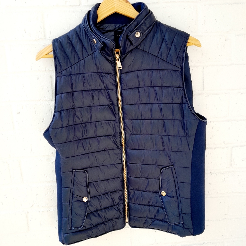 Love Tree Women's Sleeveless Full-Zip Quilted Puffer Vest Blue Sz:L